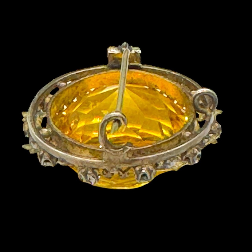 Antique Uranium Citrine Glass & Paste Rhinestone Brooch - Picture 8 of 14